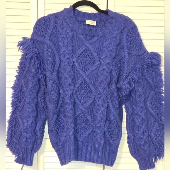Fantastic Fawn Chunky Fringe Cable Knit Sweater | Royal Blue | Size Small NWOT - Picture 1 of 5